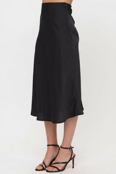 Satin Midi Slip Skirt with Waistband