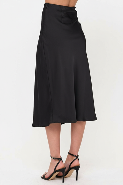 Satin Midi Slip Skirt with Waistband
