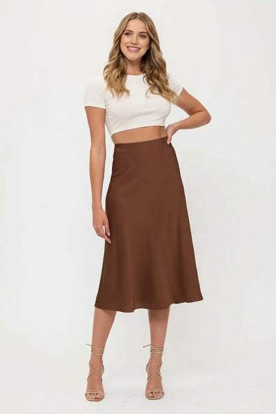 Satin Midi Slip Skirt with Waistband