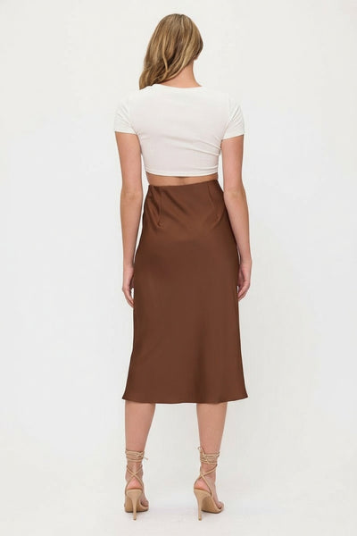 Satin Midi Slip Skirt with Waistband