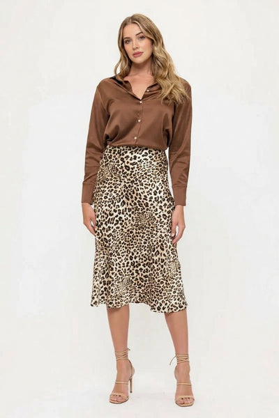 Satin Midi Slip Skirt with Waistband