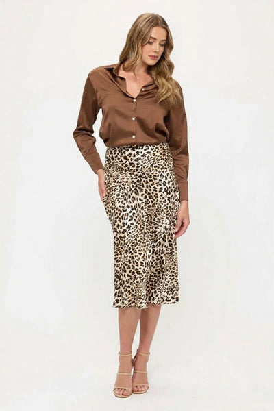 Satin Midi Slip Skirt with Waistband