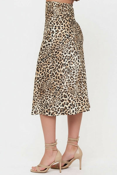Satin Midi Slip Skirt with Waistband