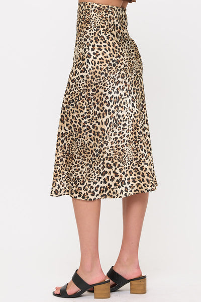 Satin Midi Slip Skirt with Waistband
