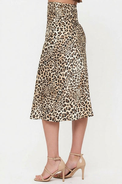 Satin Midi Slip Skirt with Waistband