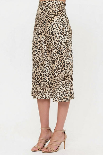 Satin Midi Slip Skirt with Waistband