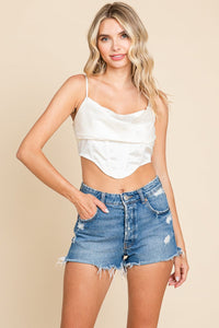 Satin Cowl Neck Cropped Strappy Cami Tube Top