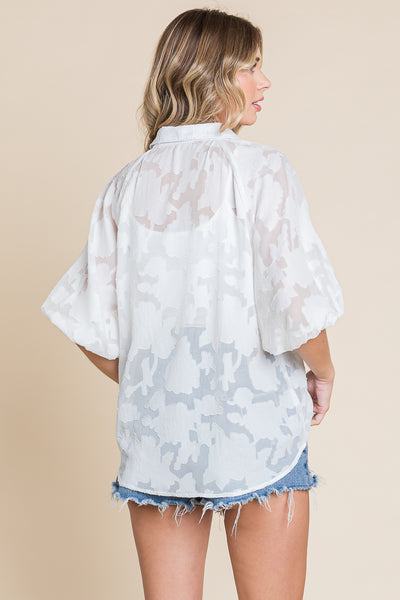 Floral Button Down Sheer Lapel Collar Blouse Tops