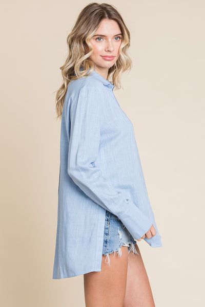 Lapel Neck Button Down Linen Shirts Tunic Tops