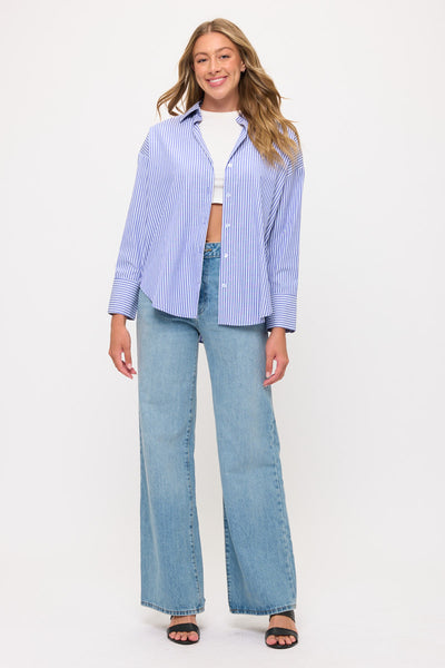 Relaxed Striped Button-Down Shirt Blouse