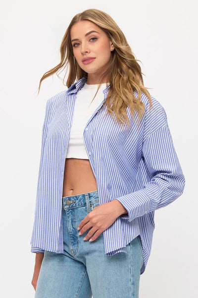 Relaxed Striped Button-Down Shirt Blouse