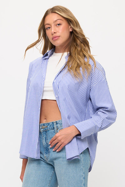 Relaxed Striped Button-Down Shirt Blouse