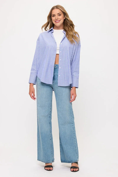 Relaxed Striped Button-Down Shirt Blouse