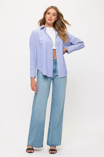 Relaxed Striped Button-Down Shirt Blouse
