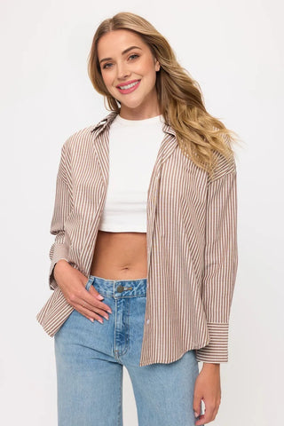 Relaxed Striped Button-Down Shirt Blouse