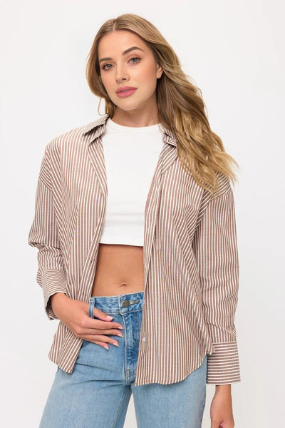 Relaxed Striped Button-Down Shirt Blouse