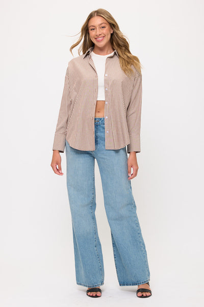 Relaxed Striped Button-Down Shirt Blouse