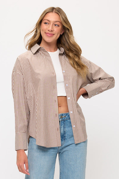 Relaxed Striped Button-Down Shirt Blouse