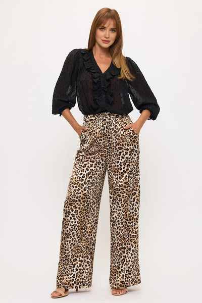 Sheer Dot Ruffle V-Neck Chiffon Blouse