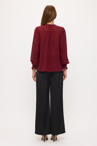 Sheer Dot Ruffle V-Neck Chiffon Blouse