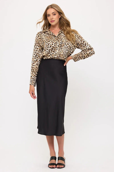 Long Sleeve Classic Satin Button-Up Blouse