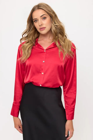 Long Sleeve Classic Satin Button-Up Blouse