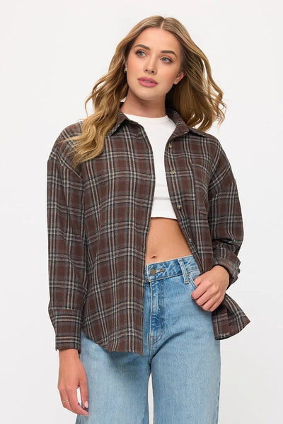 Long Sleeve Plaid Button-Up Flannel Overshirt