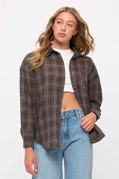 Long Sleeve Plaid Button-Up Flannel Overshirt
