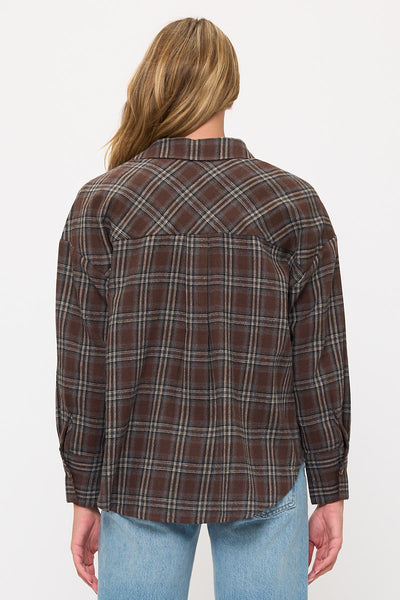 Long Sleeve Plaid Button-Up Flannel Overshirt