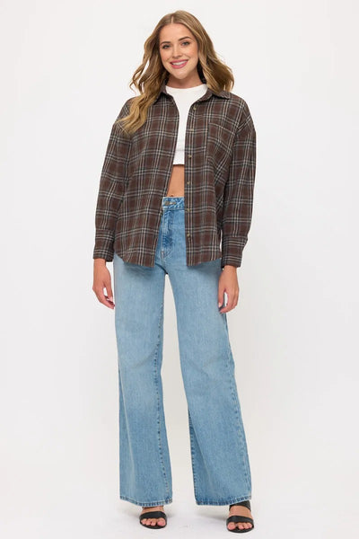 Long Sleeve Plaid Button-Up Flannel Overshirt