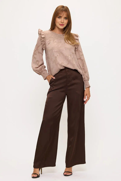 Floral Textured Smocked Shoulder Ruffle Blouse