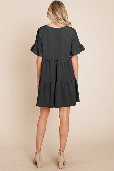 Pleated Flutter Ruffle Sleeve layered Tiered Dress
