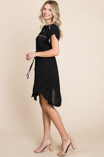 Button up Tie Waist V neck Shirt Dress