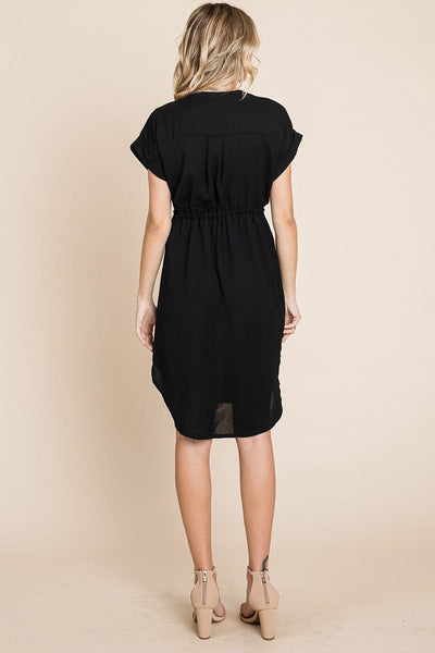 Button up Tie Waist V neck Shirt Dress