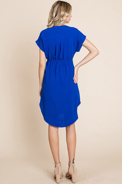 Button up Tie Waist V neck Shirt Dress