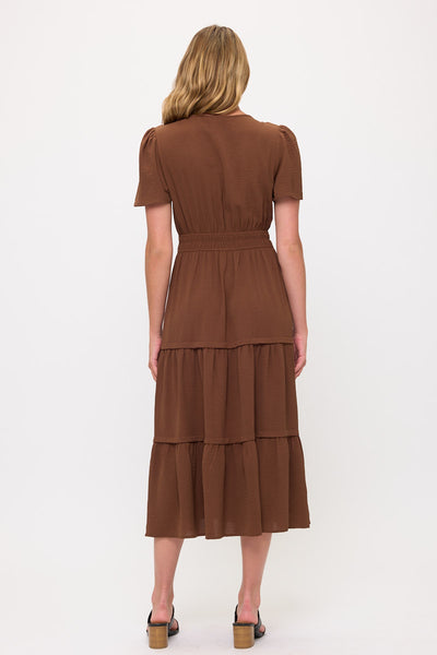 V neck Short Sleeve Layered Midi Dress