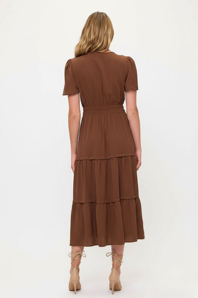 V neck Short Sleeve Layered Midi Dress