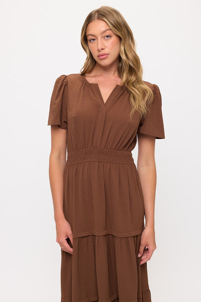 V neck Short Sleeve Layered Midi Dress