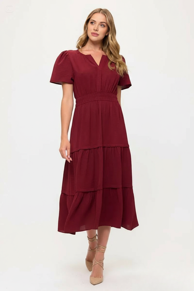 V neck Short Sleeve Layered Midi Dress