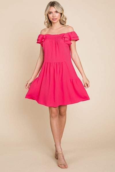 Smocked Ruffle Sleeve Off Shoulder Dress