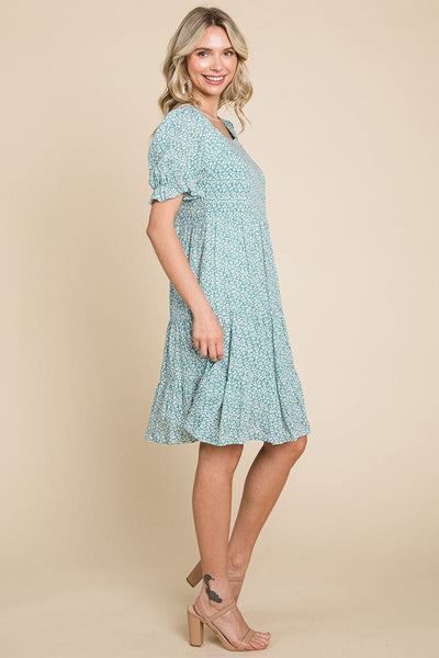 Floral Printed Square Neck Layered Dress