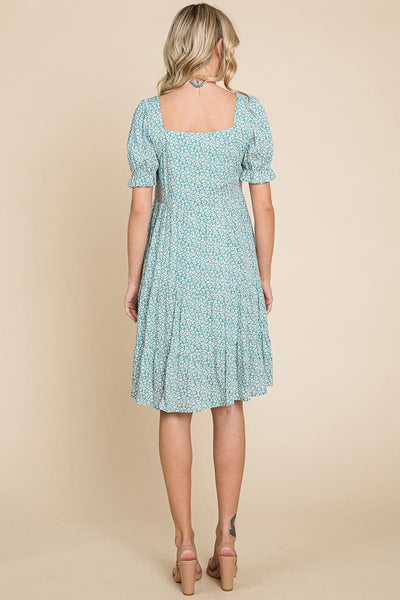 Floral Printed Square Neck Layered Dress