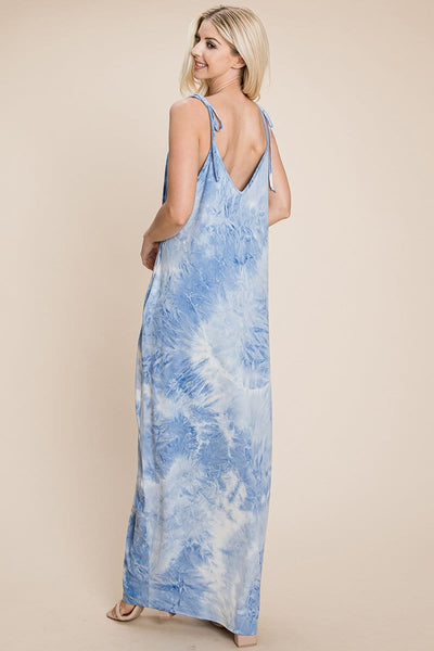Sleeveless spaghetti strap Tie Dye Maxi dress with side pockets