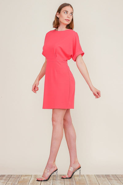Dolman Short Kimono Sleeve Round Neck Casual Dress with Back Zip