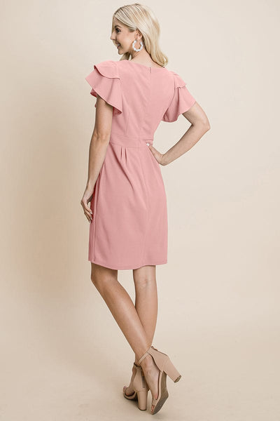 Casual Ruffle Sleeve Boat-Neck Sheath Bodycon Evening Party Cocktail Dress