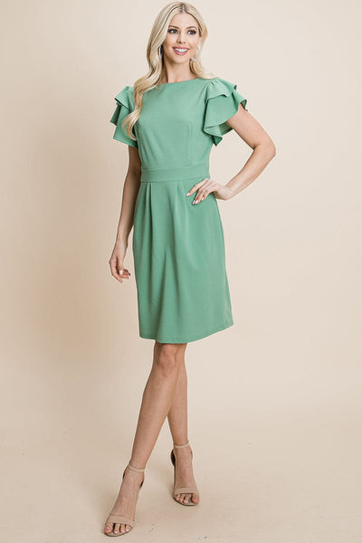 Casual Ruffle Sleeve Boat-Neck Sheath Bodycon Evening Party Cocktail Dress