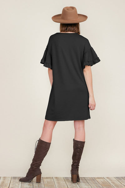 Summer Casual Loose Mini Dress Round Neck Layered Ruffle Short Sleeve Shift Dress