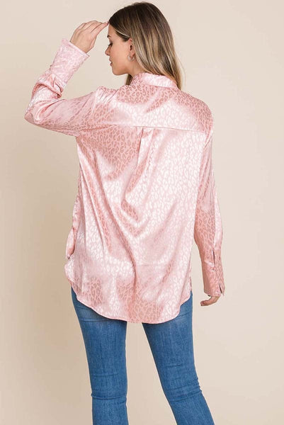 Casual Animal Print Satin Button up Shirts Blouse