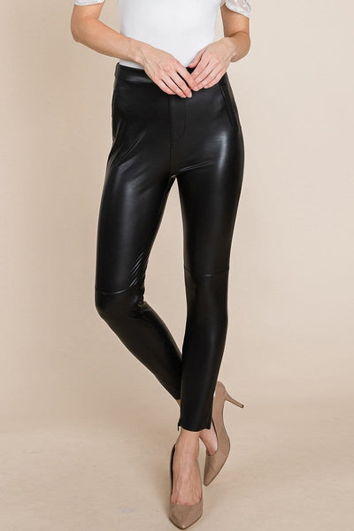Slit Hem Faux Leather Pants with invisible zipper