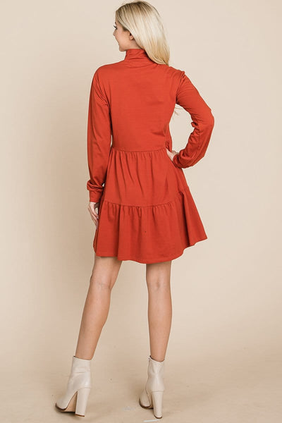 Collared Zipper Front Layered Cotton Shirt Dress